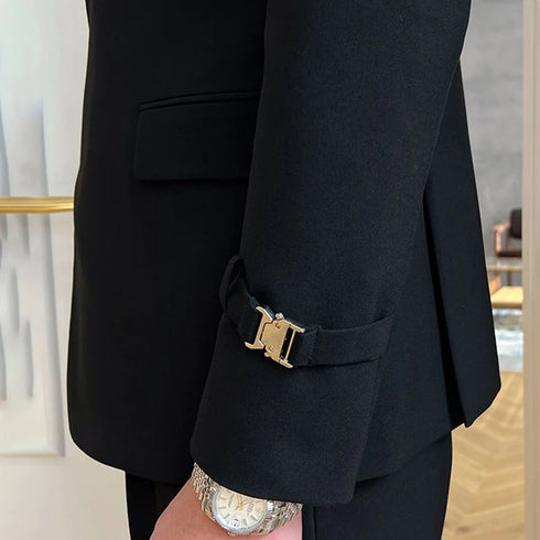 Elegant Double Breasted Black Suit Jacket for Men - Formal Business Attire